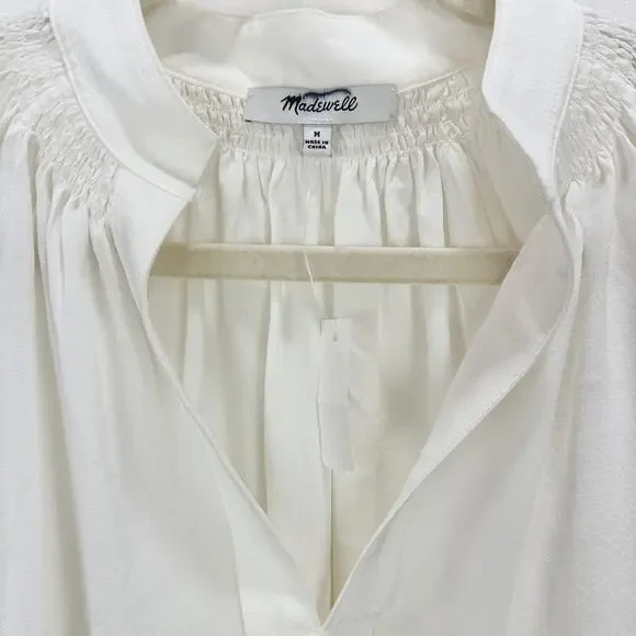 Madewell Shirred Long Sleeve Top Blouse Silk Lightweight Winter White Medium NWT - Picture 8 of 16